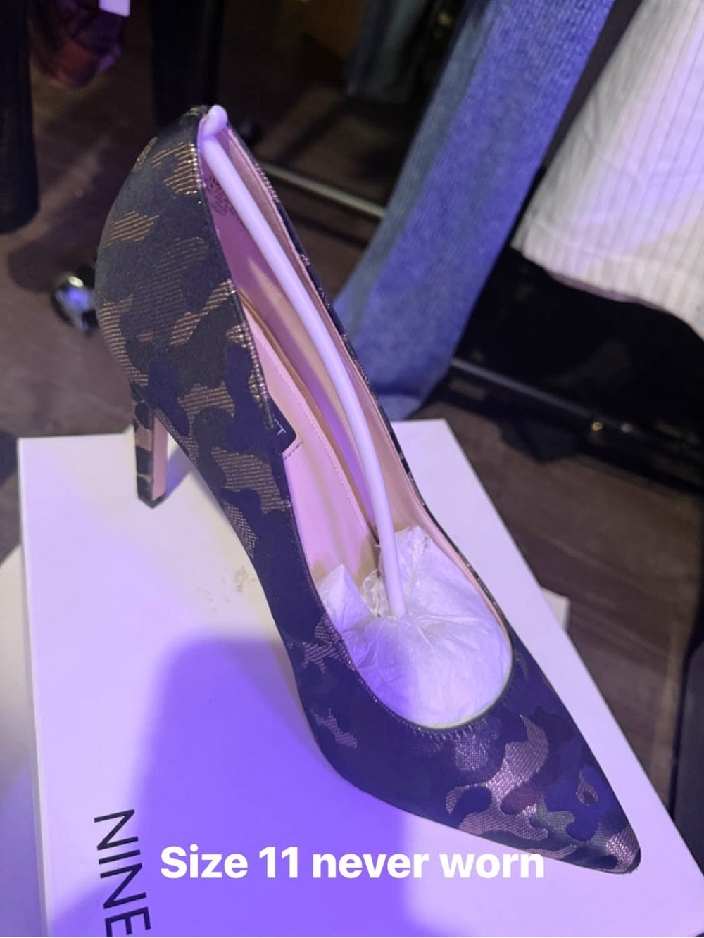 Nine West Black Camo Pointed Toe High Heel Pump
